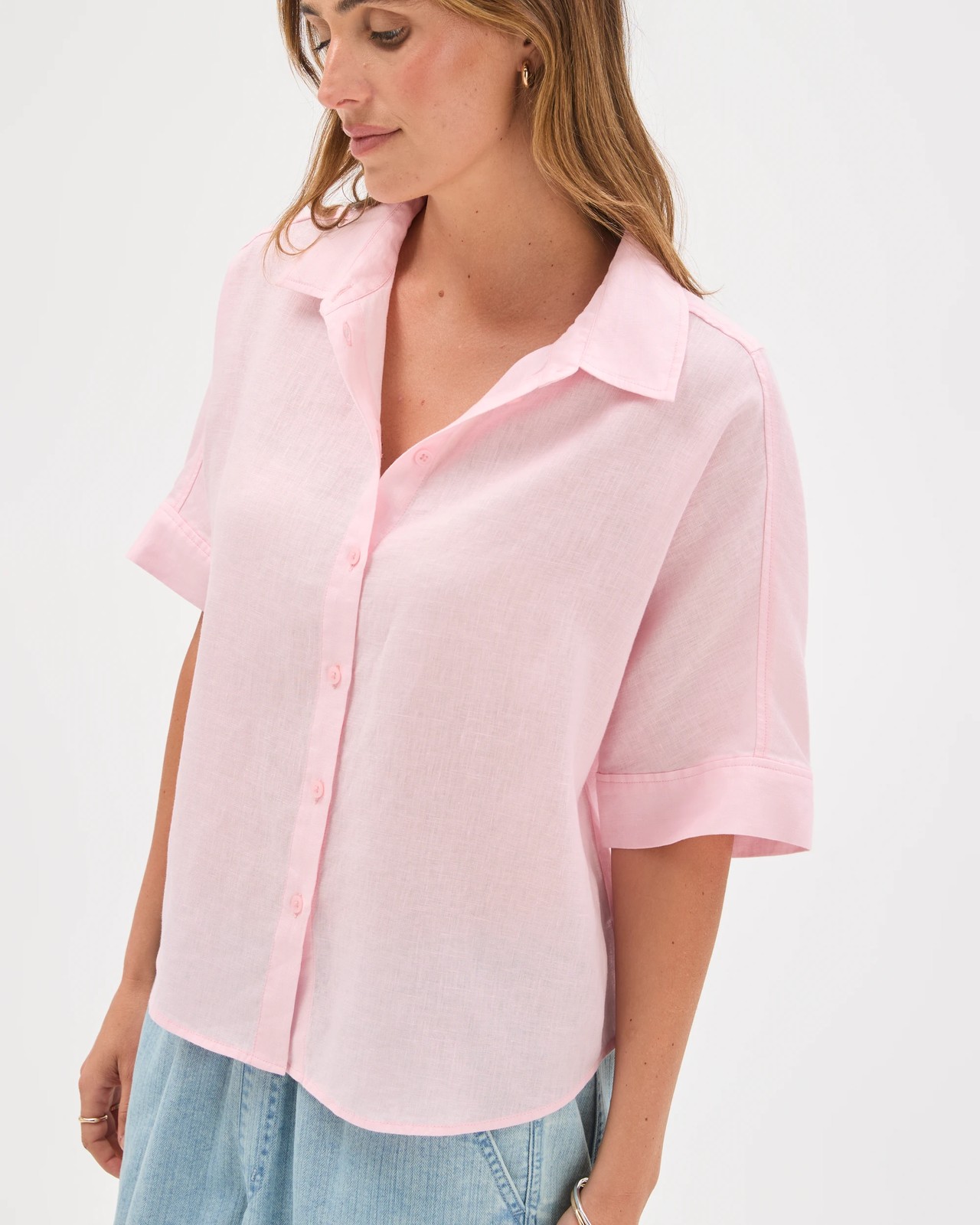 European Linen Short Sleeve Shirt - Pink + Rose 4 of 6