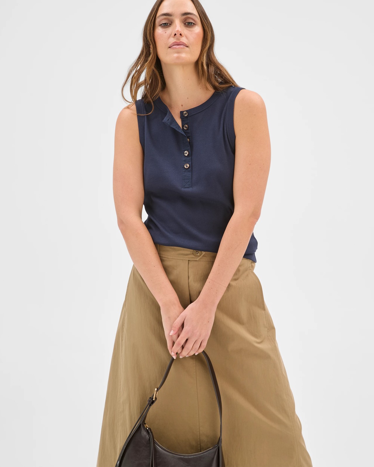 Australian Cotton Blend A-Line Maxi Skirt - Elm 2 of 5