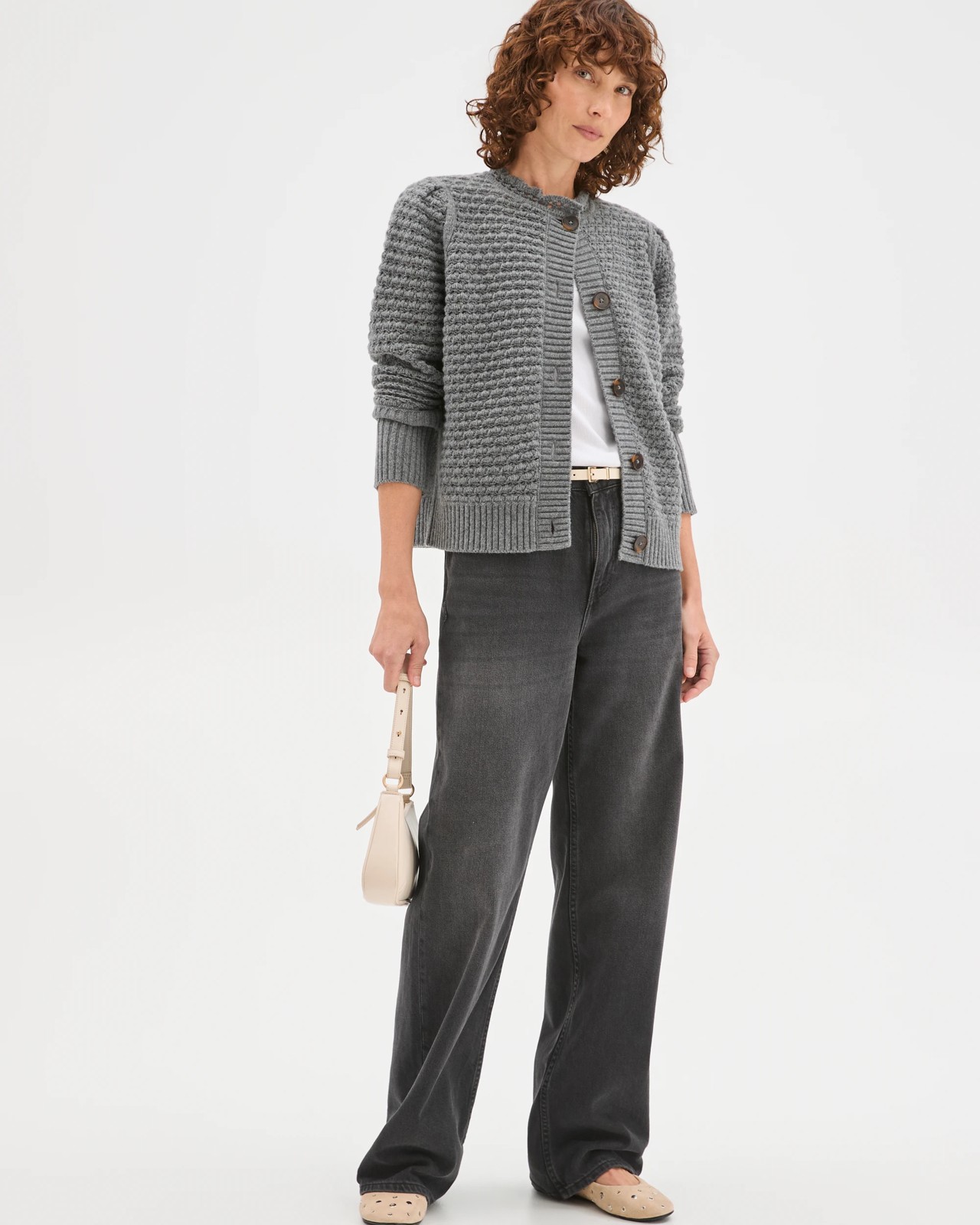 Basket Stitch Ruffle Neck Cardigan 2 of 5