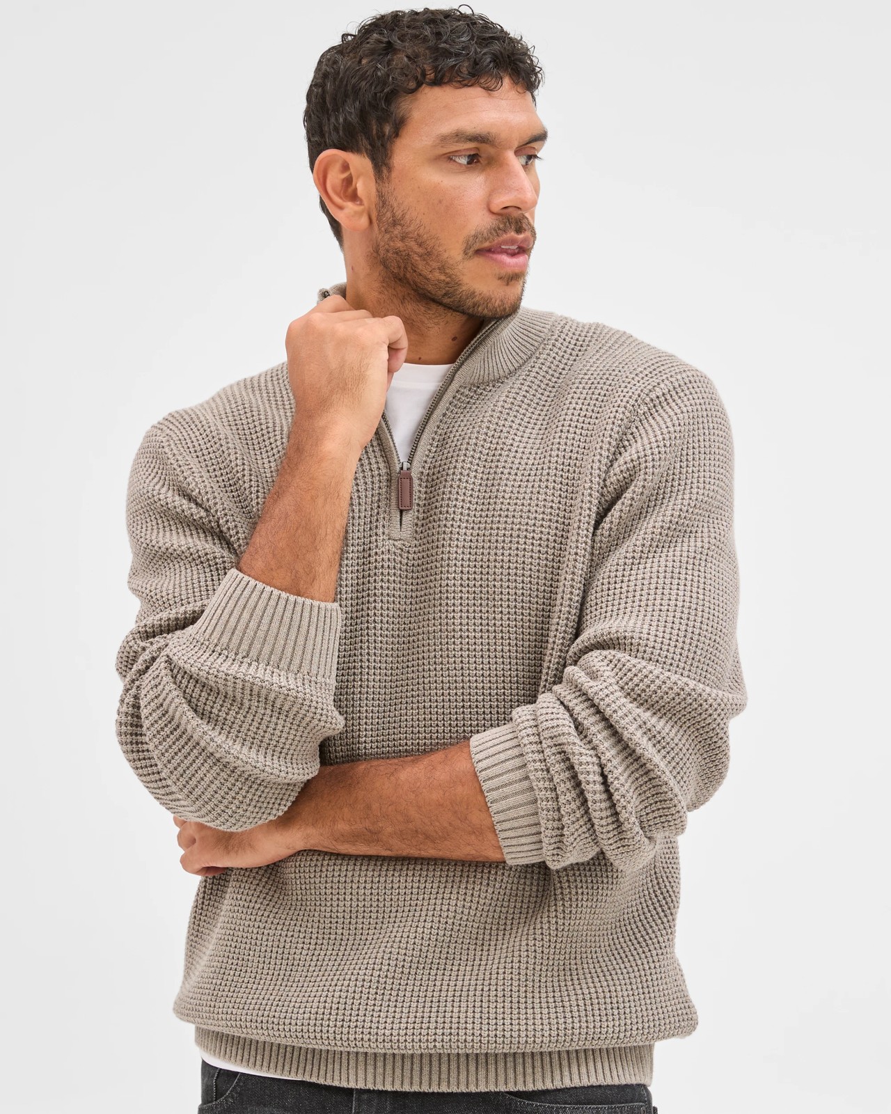 Australian Cotton Midweight 1/2 Zip Knit Sweater - Rock 4 of 6
