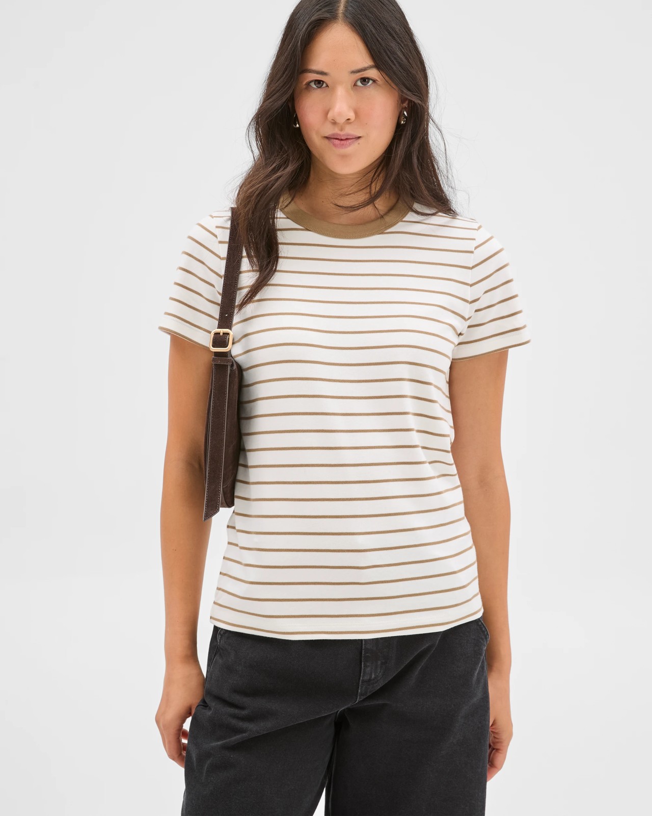 Australian Cotton Interlock Neat T-Shirt - Cloud Dancer/Lead Grey 2 of 5