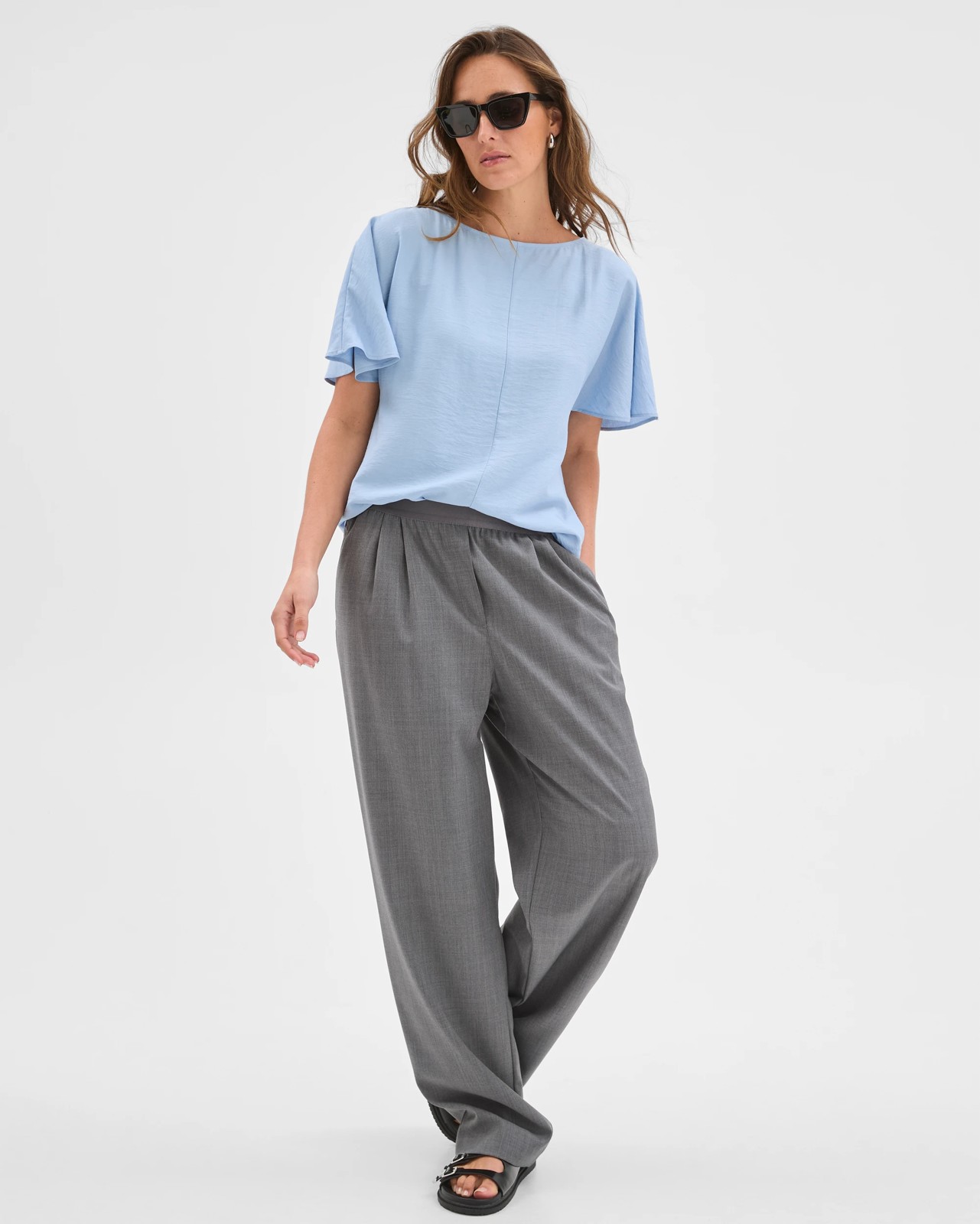 Preview Short Flutter Sleeve Textured Blouse - Blue Mist 2 of 6
