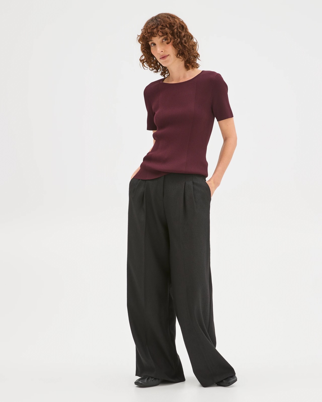 Preview Ultimate Rib Knit T-Shirt - Pinot 3 of 6