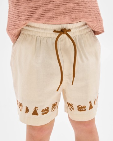 Cotton Linen Blend Textured Volley Shorts