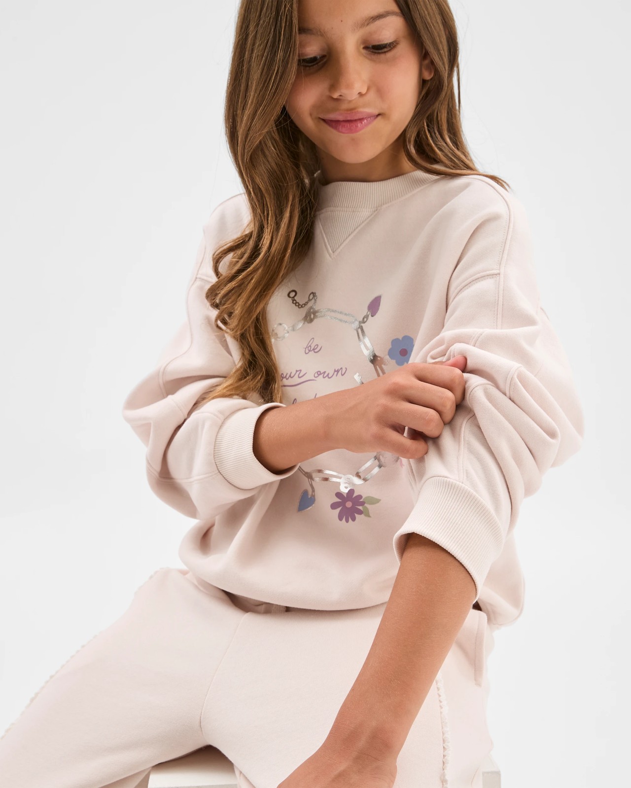 Australian Cotton Blend Long Sleeve Fleece Sweat Top - Pastel Parchment 3 of 6