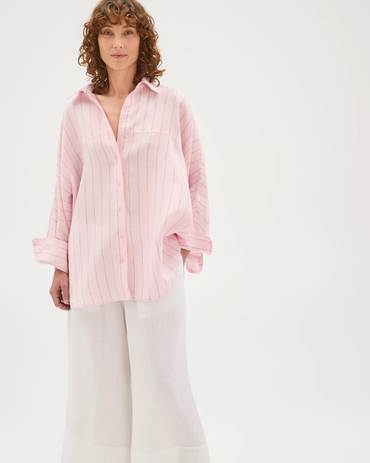 European Linen Long Sleeve Shirt - Pale Pink Stripe 4 of 5
