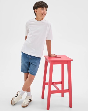 Elastic Waistband Pull-On Denim Shorts