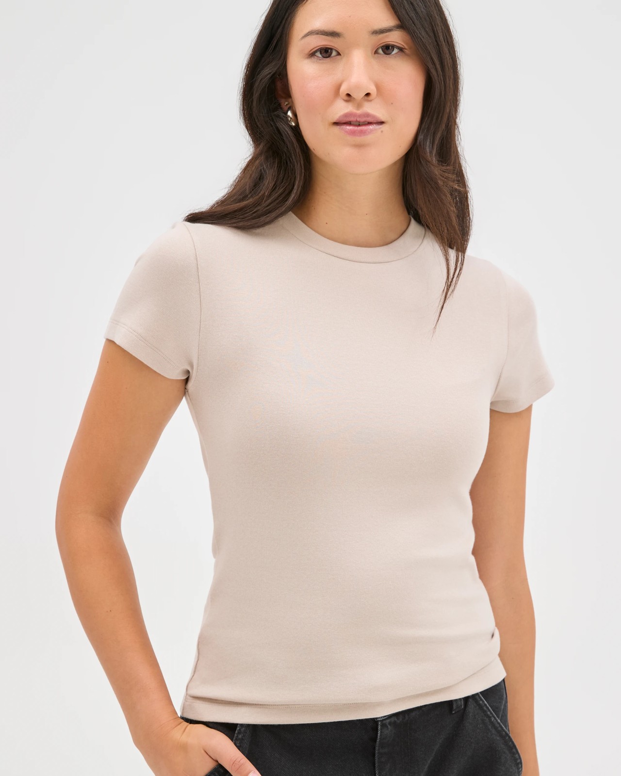Australian Cotton Blend Stretch T-Shirt - Pebble 4 of 5