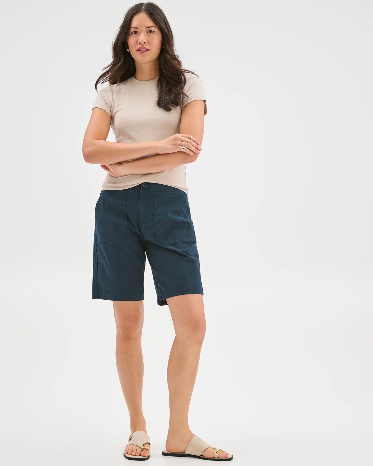 Australian Cotton Blend Rib Waist Shorts - Deep Ocean 2 of 5
