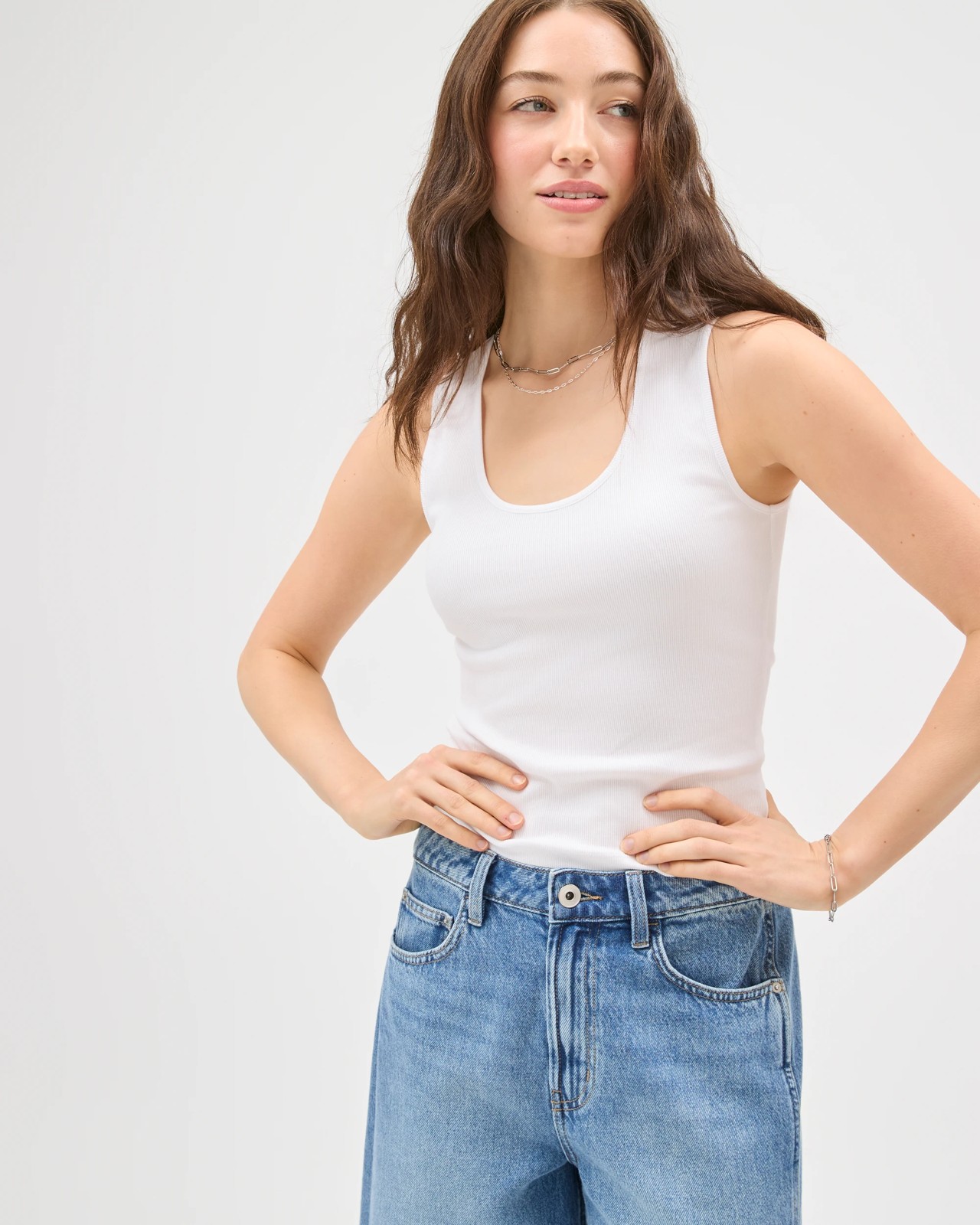 Lily Loves Australian Cotton Blend Scoop Neck Ribbed Tank Top - White 3 of 5