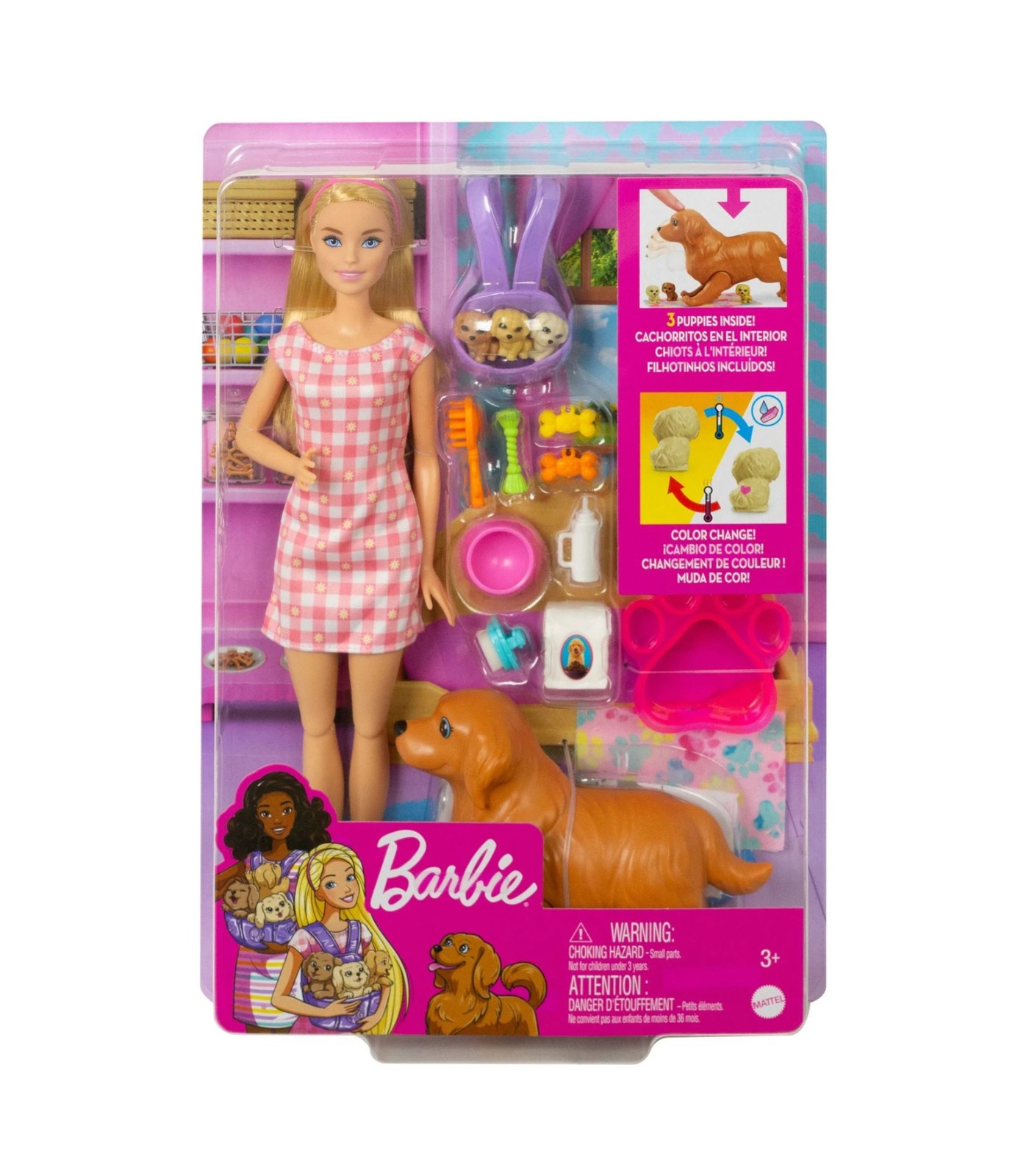 Barbie with dog and puppies on sale