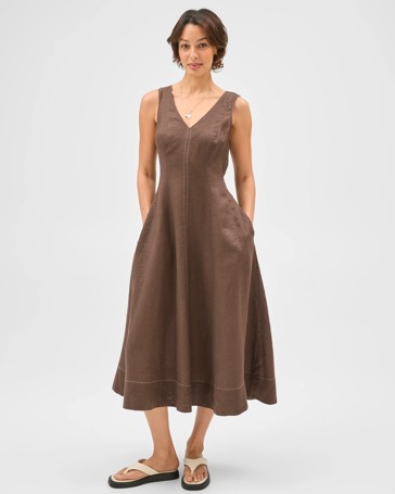 European Linen Sleeveless Seamed Midi Dress