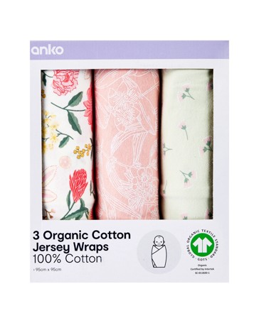 Anko 3 Pack Organic Cotton Jersey Wraps