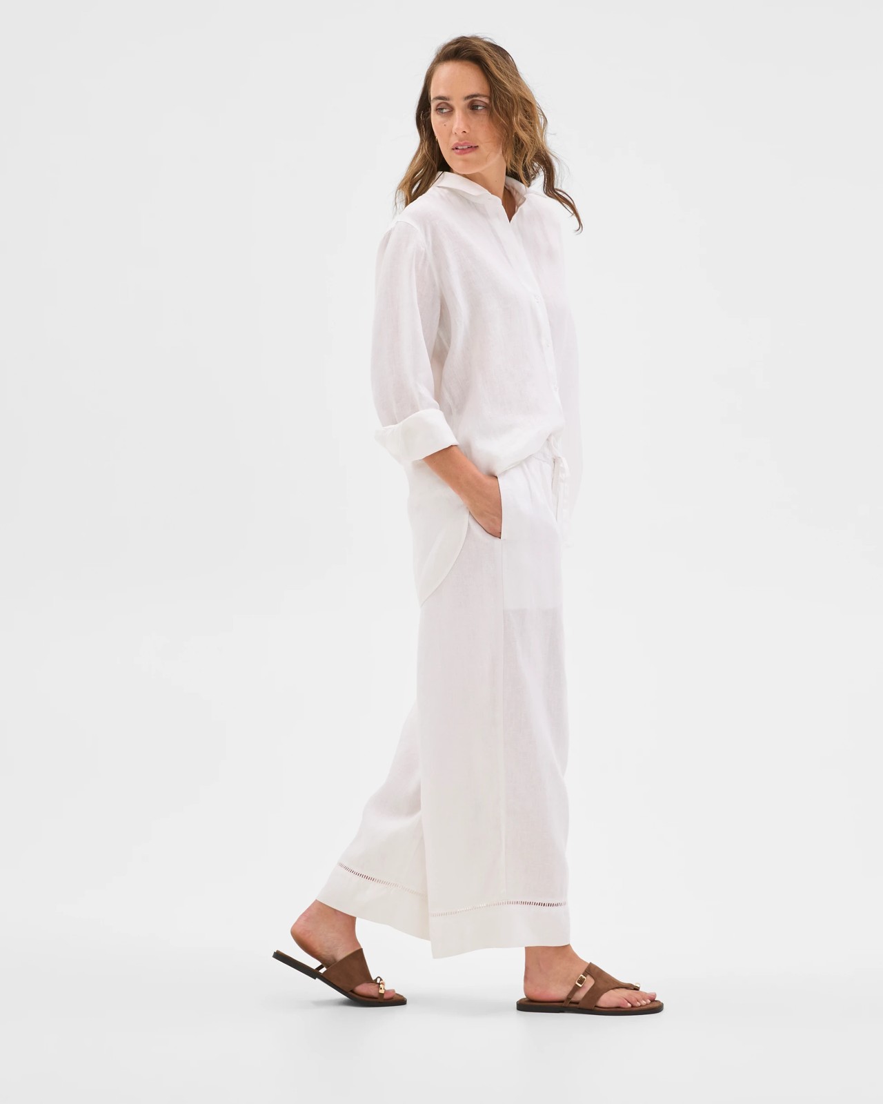 Resort European Linen Trim Crop Pants - White 2 of 6