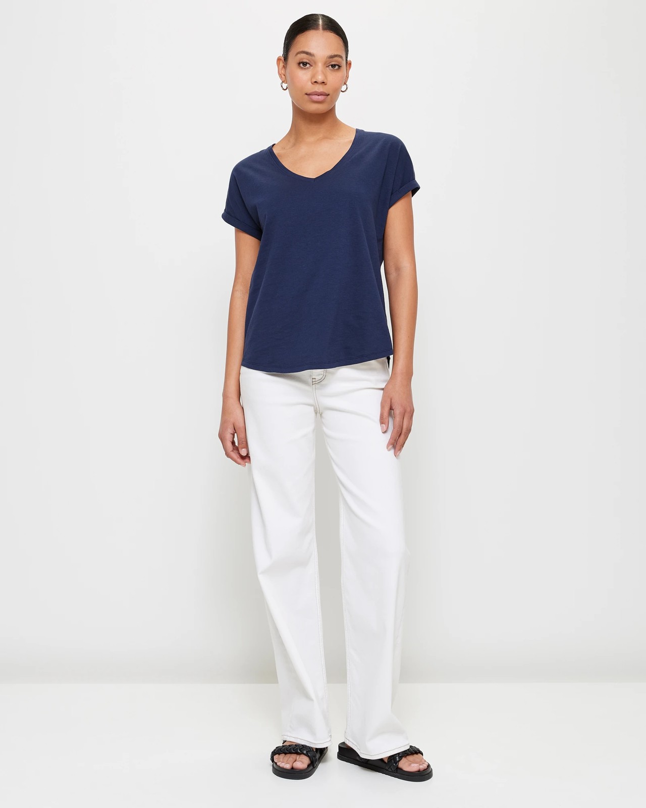 Australian Cotton Slub Slouchy V-Neck T-Shirt | Target Australia