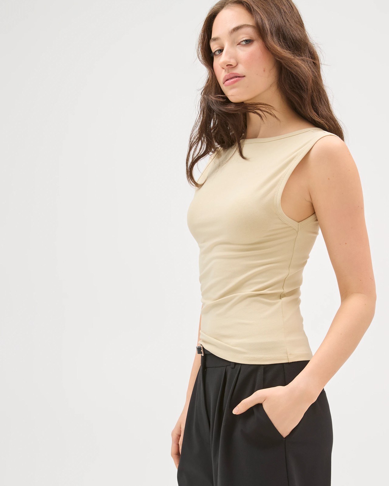 Lily Loves Australian Cotton Blend Scoop Back Tank Top - Green Tea 5 of 5