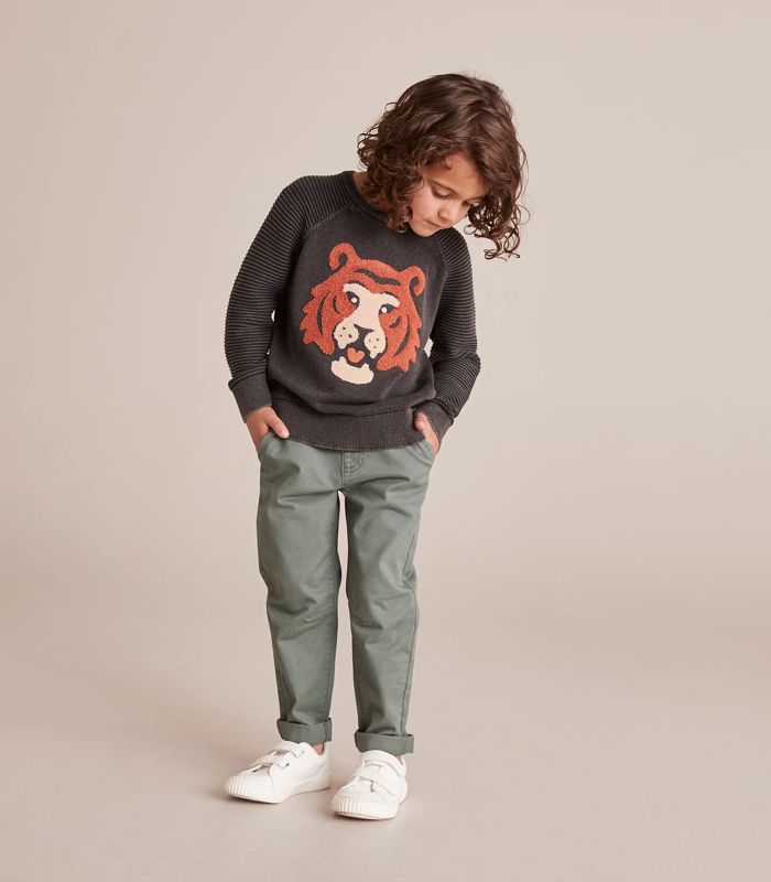 RAFFA - Unisex Baby Knitted Tiger Sweater - Teal