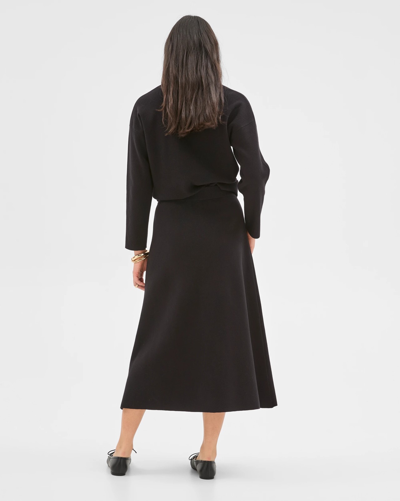 Preview Australian Cotton Blend A-Line Polished Midi Skirt - Black 4 of 5