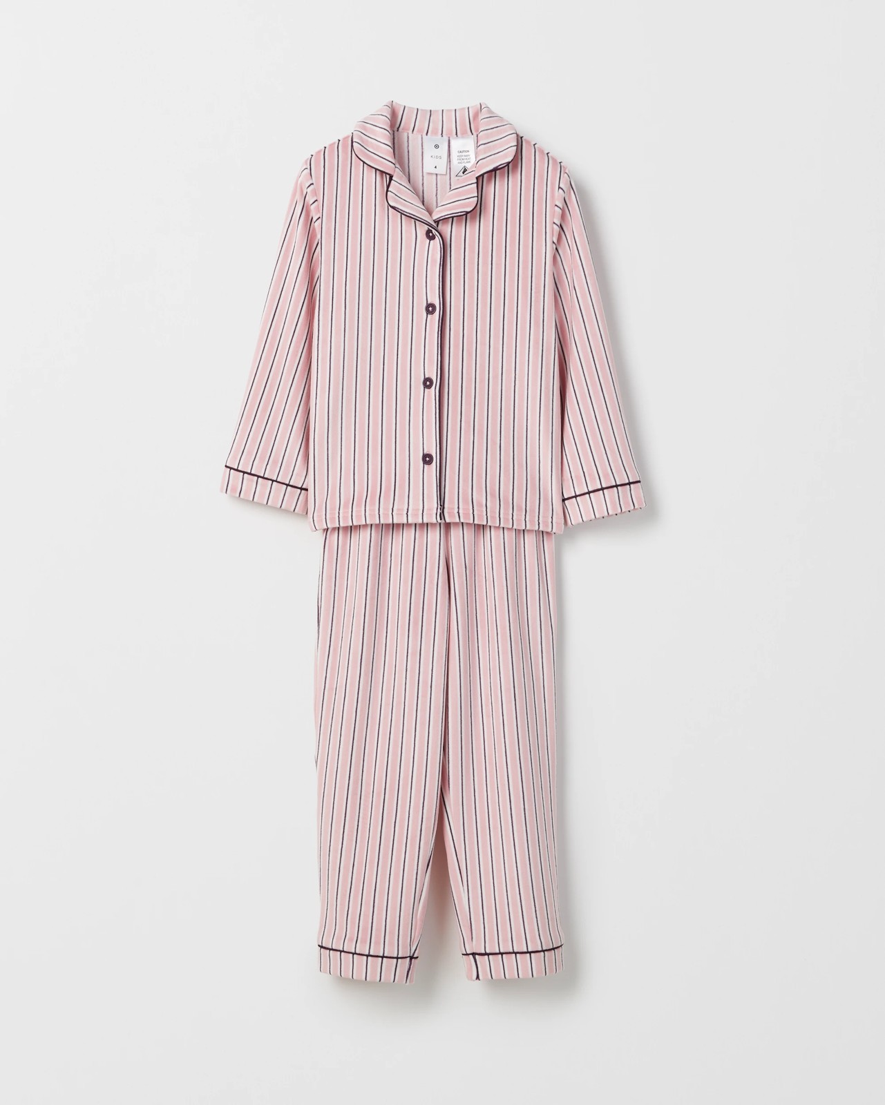 Younger Girls Button Through Fleece Pyjama Set - Stripe 5 of 6