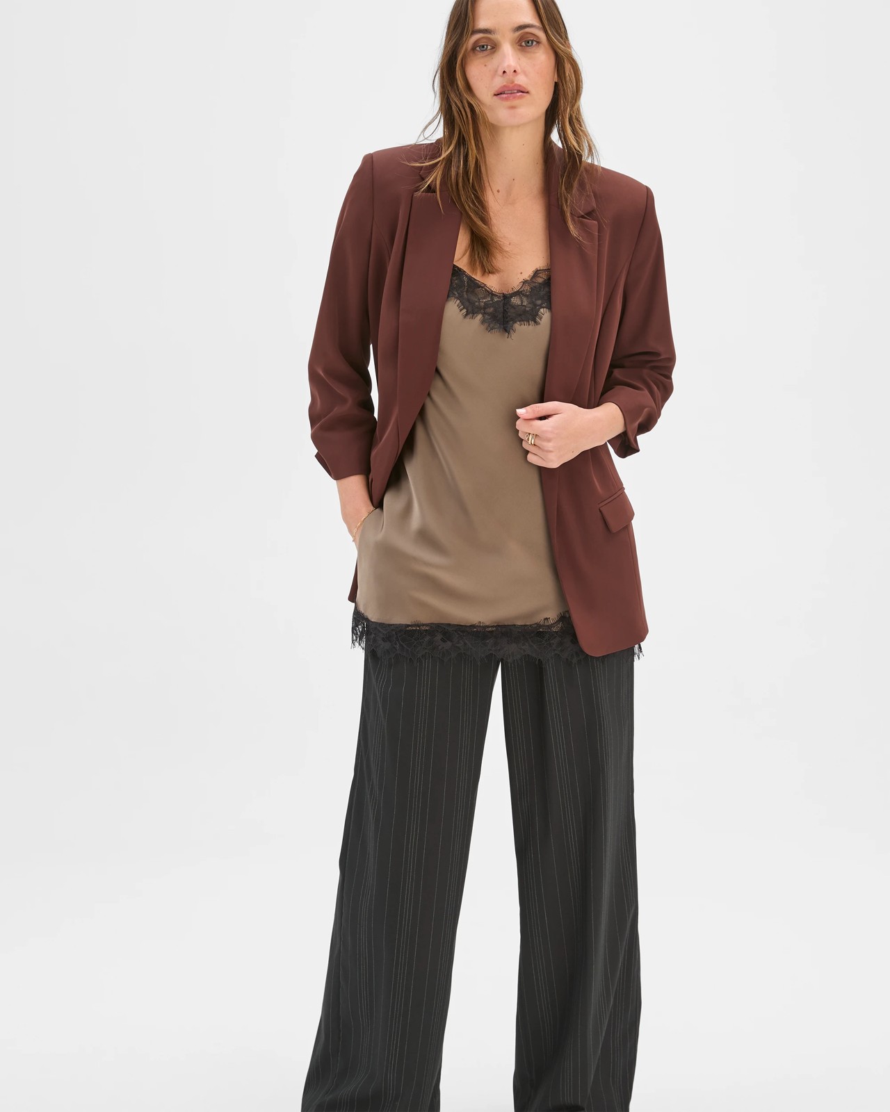 Preview Ruched Sleeve Blazer - Dark Chocolate 5 of 5
