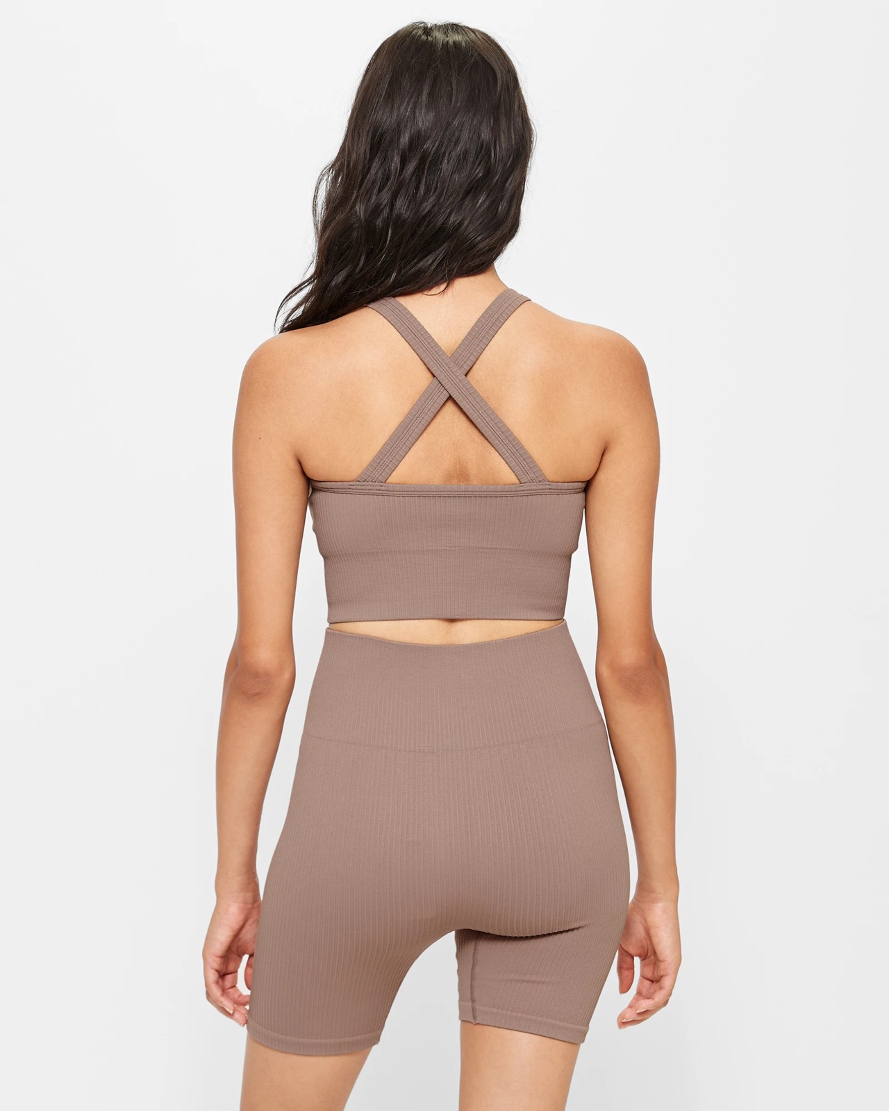 Active Seamfree Ribbed Longline Crop Top - Taupe