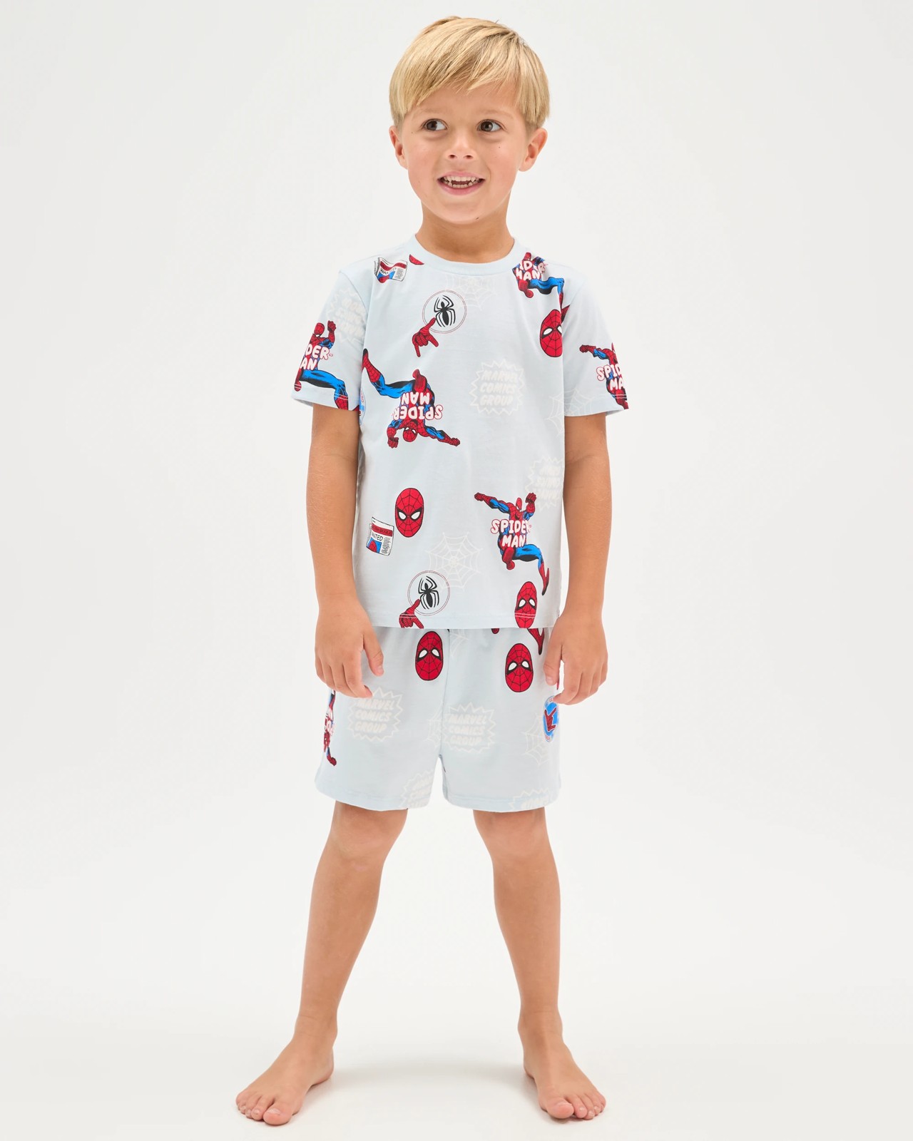 Disney Organic Cotton 2 Pack Younger Boys Top & Shorts Pyjama Set - Spiderman Blue 2 of 6