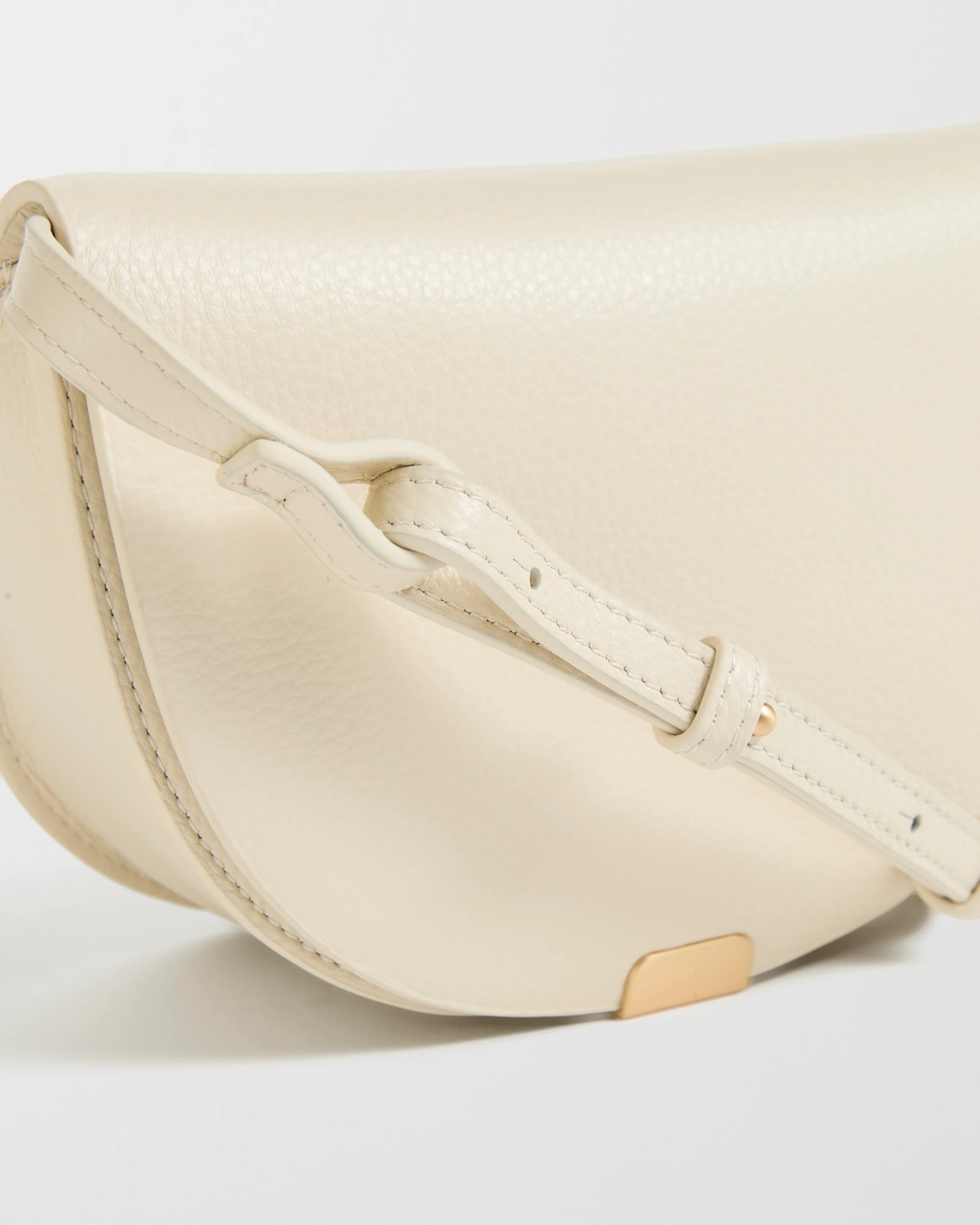 Genuine Leather Mini Saddle Crossbody Bag - Ecru 4 of 5