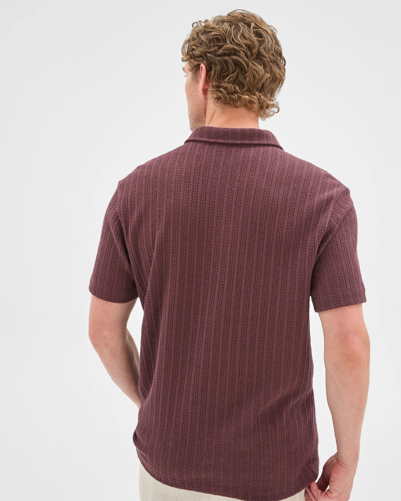 Australian Cotton Blend Pointelle Polo Top - Fudge 4 of 5