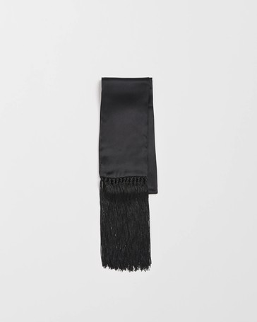 Skinny Fringe Twill Satin Scarf