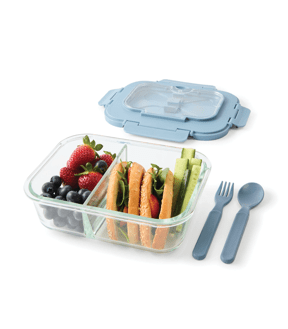 Anko Glass Bento Lunch Box with Cutlery - Blue