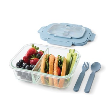 Anko Glass Bento Lunch Box with Cutlery - Blue