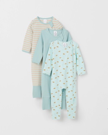 Baby Organic Cotton 3 Pack Zip Coveralls