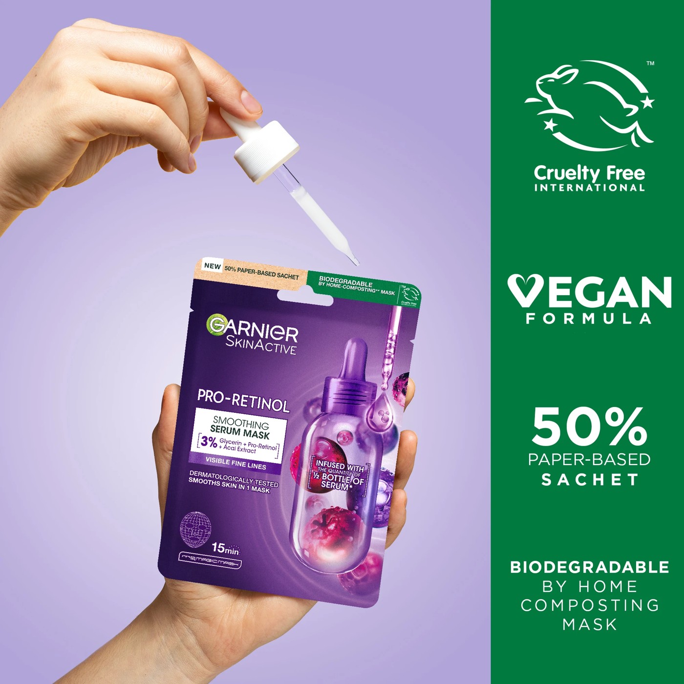 Garnier SkinActive Smoothing Serum Mask 28g - Glycerin, Pro-Retinol and Acai Extract 6 of 6