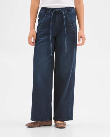 Pull On Wide Leg Knit Denim Jeans