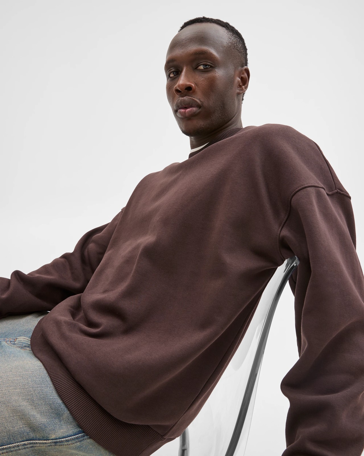 Commons Australian Cotton Blend Oversized Heavyweight Sweat Top - Dark Brown 5 of 5