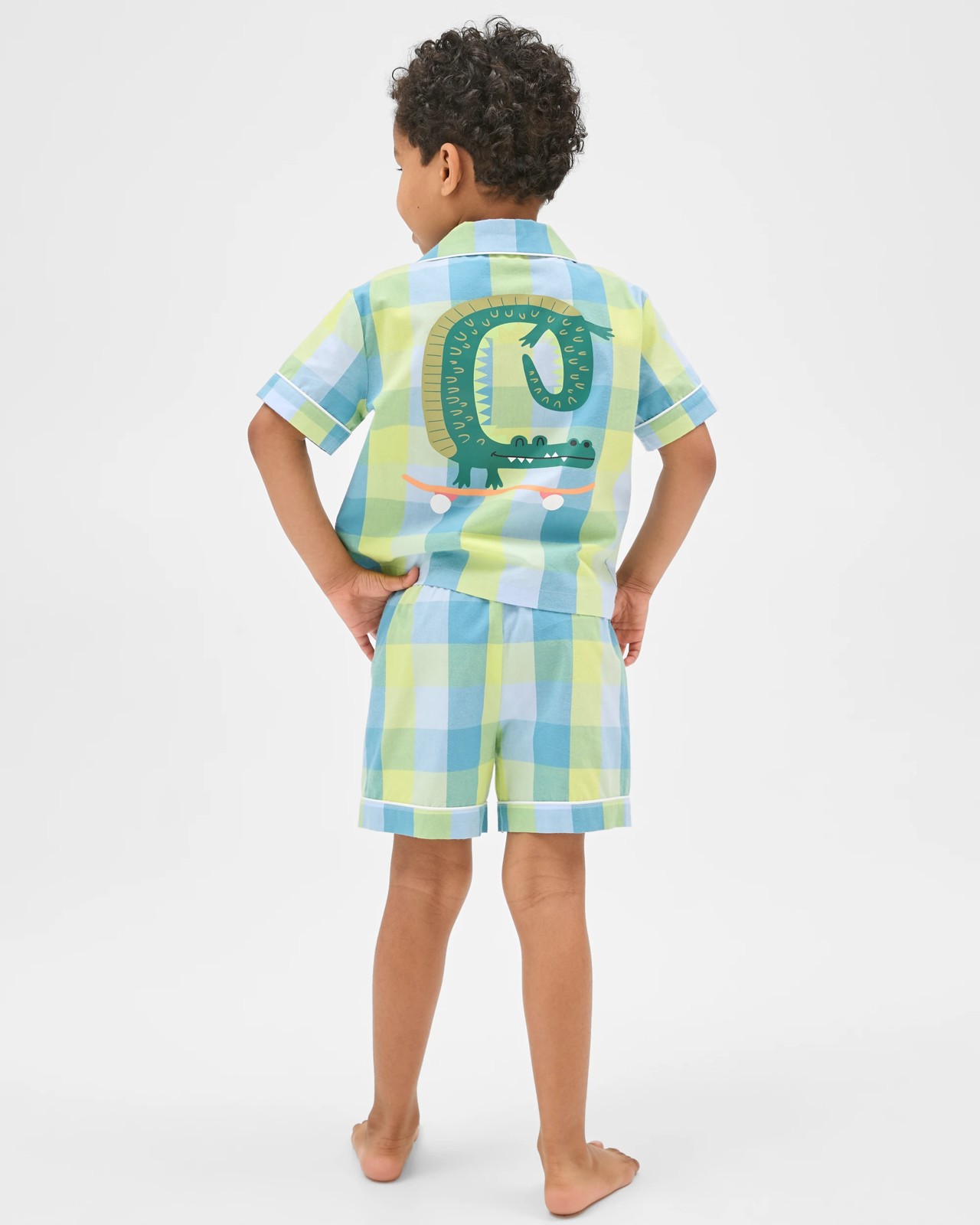 Australian Cotton Younger Boys Elevated Woven Pyjama Set - Green Croc 4 of 6