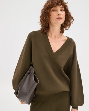 Preview Crepe Knit V-Neck Sweater