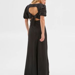 European Linen Blend Puff Sleeve Midi Dress - Lily Loves