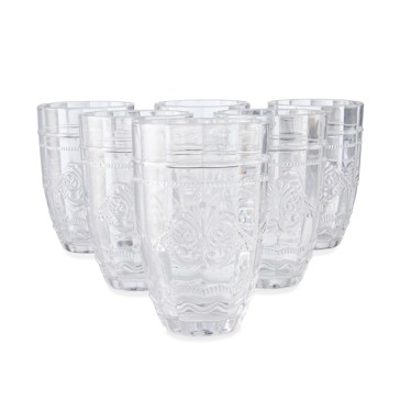 6 Clear Ornate Highball Glasses - Anko