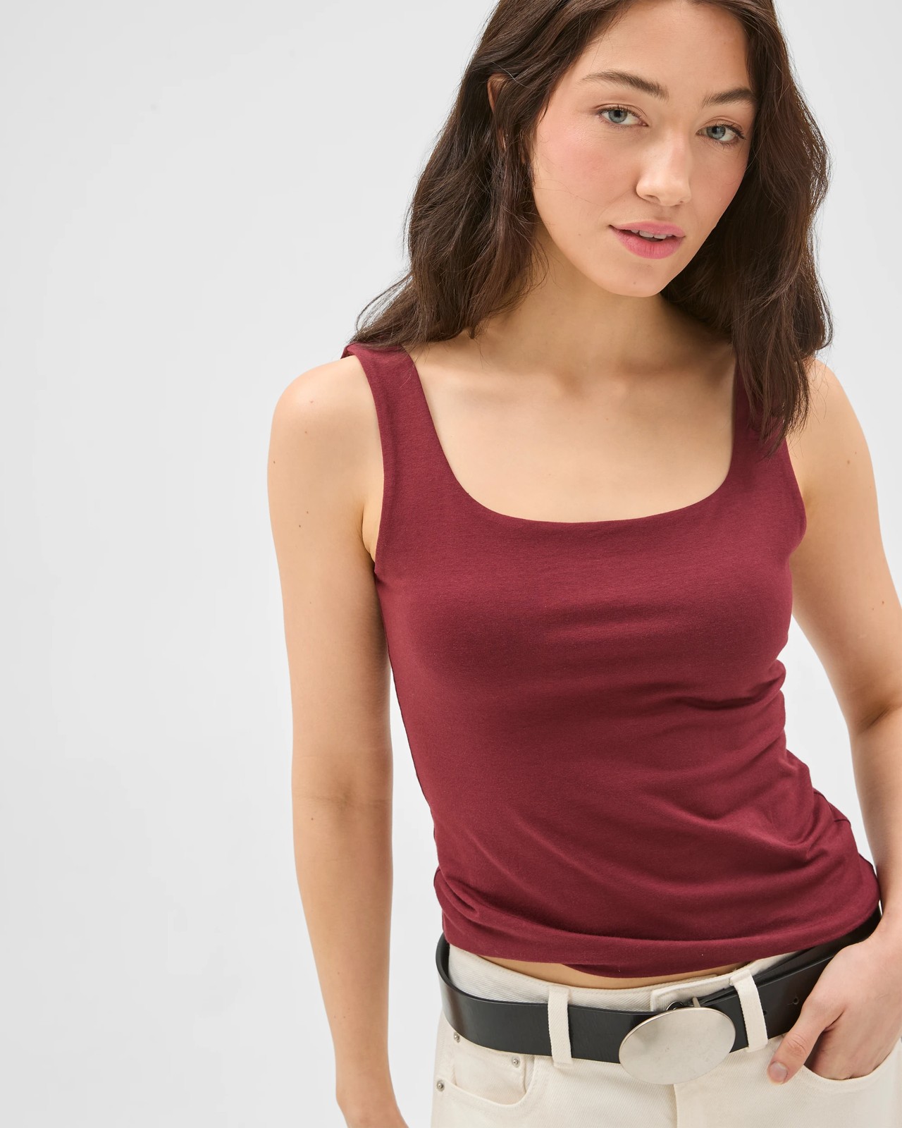 Lily Loves Australian Cotton Blend Double Layer Fitted Scoop Tank Top - Chocolate Burgundy 5 of 5