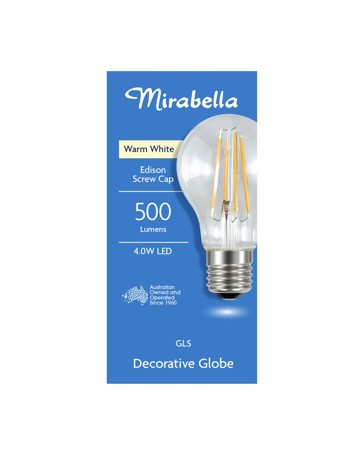 4W LED Filament Warm White GLS Globe - Mirabella