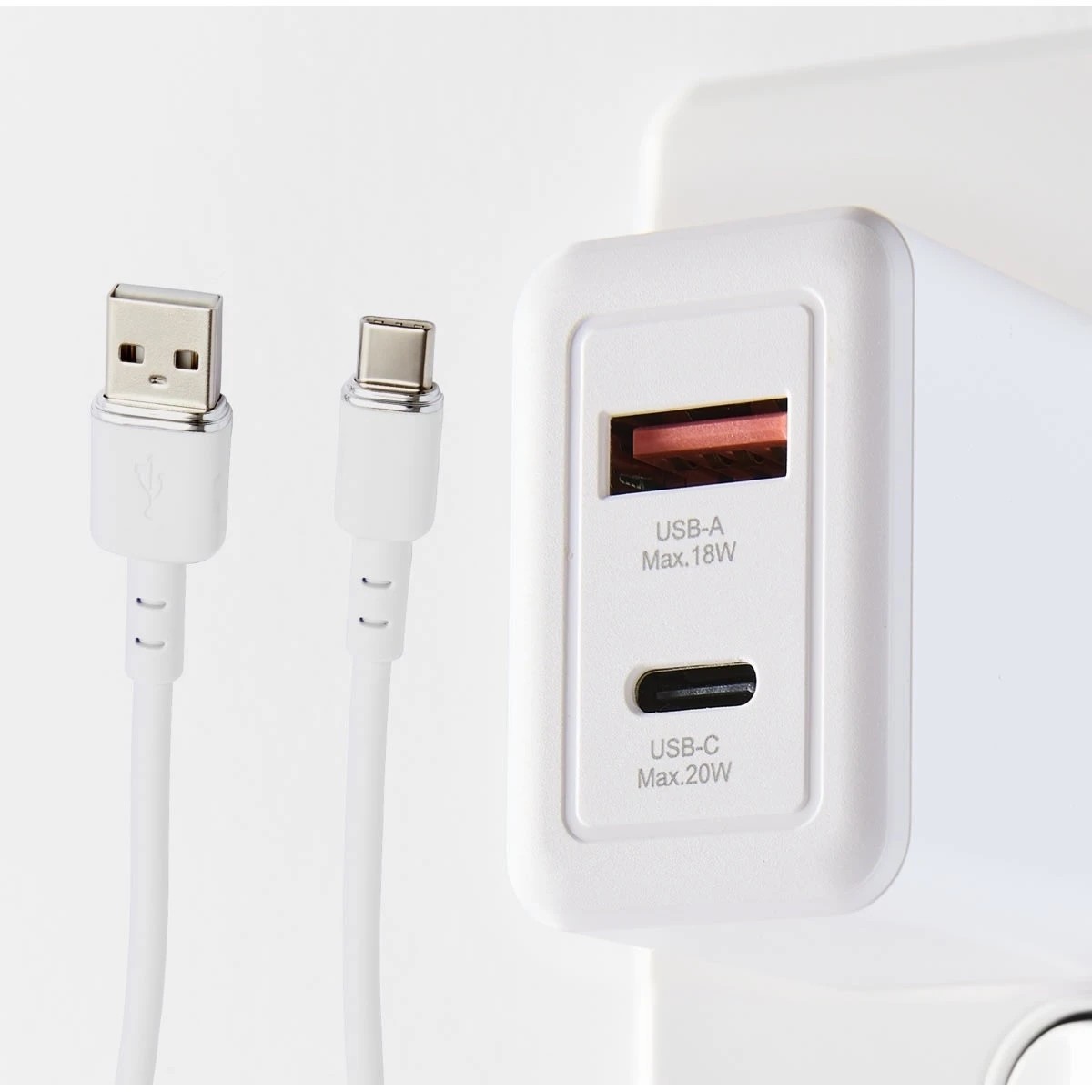 Wall USB Charger with USB-A to USB-C, White - Anko 4 of 4