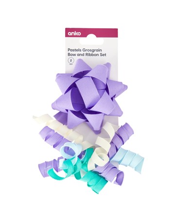 2 Piece Grosgrain Bow and Ribbon Set, Pastels - Anko