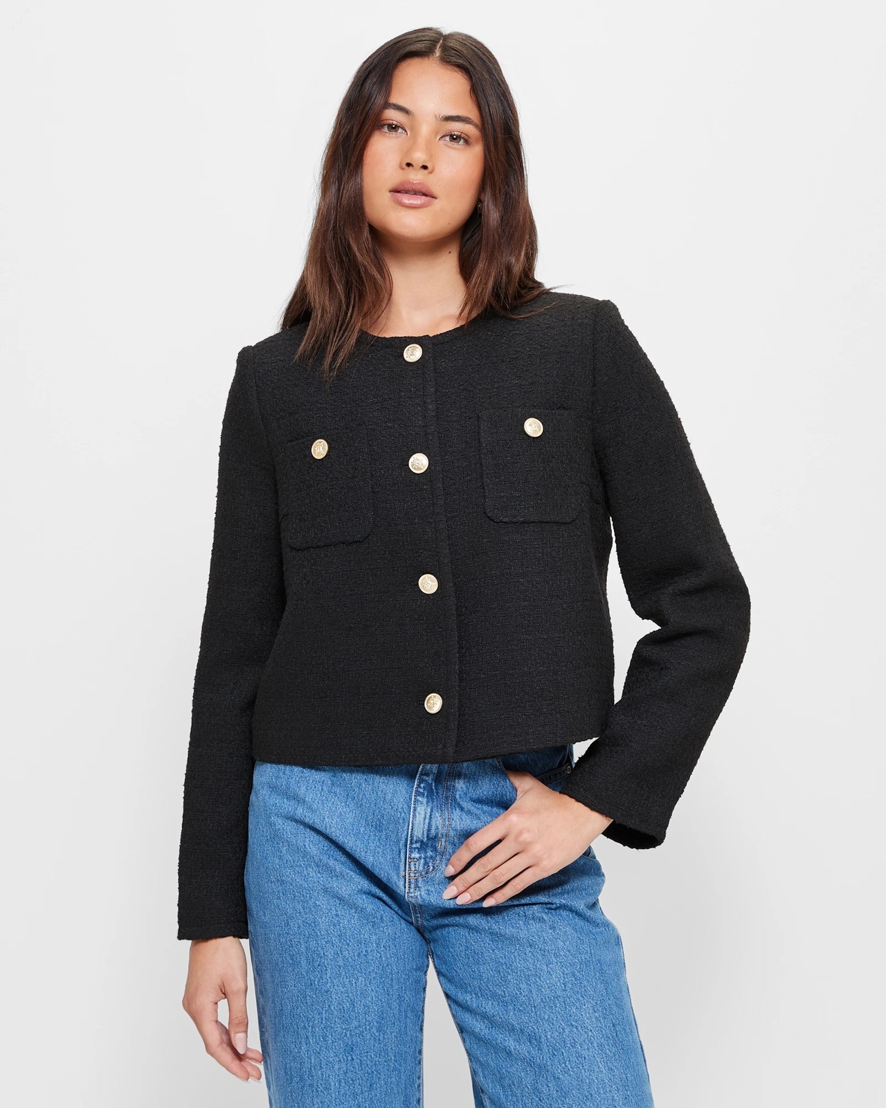 Boucle button front coat best sale