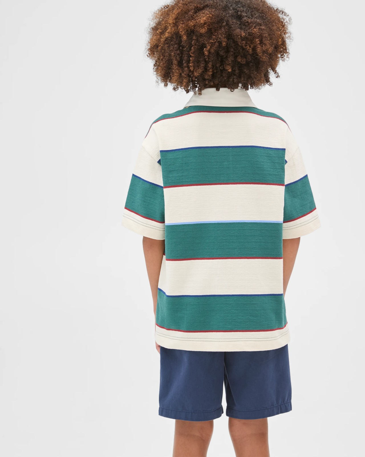 Australian Cotton Oversized Rugby T-Shirt - White/Green Stripe 4 of 6