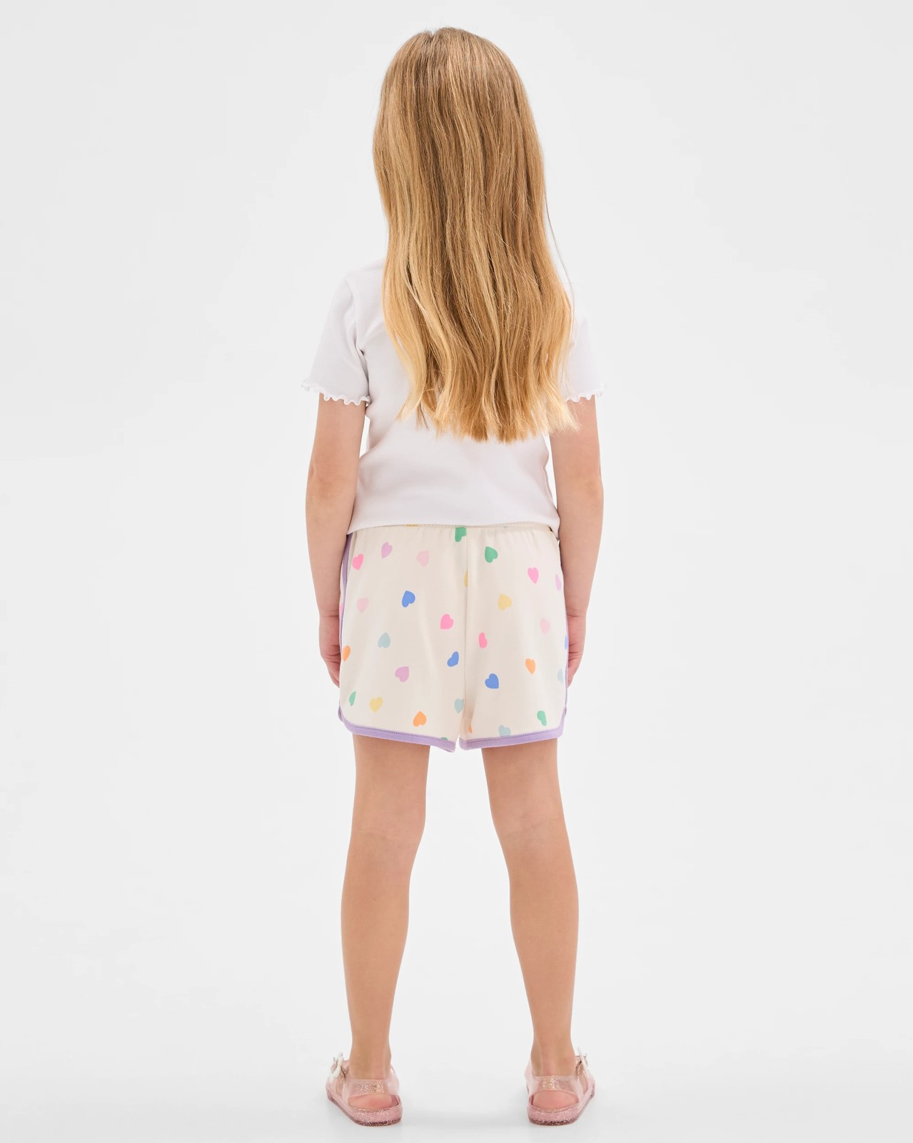 Australian Cotton Blend Fashion Dolphin Hem Knit Shorts - Cream AOP Heart 4 of 6