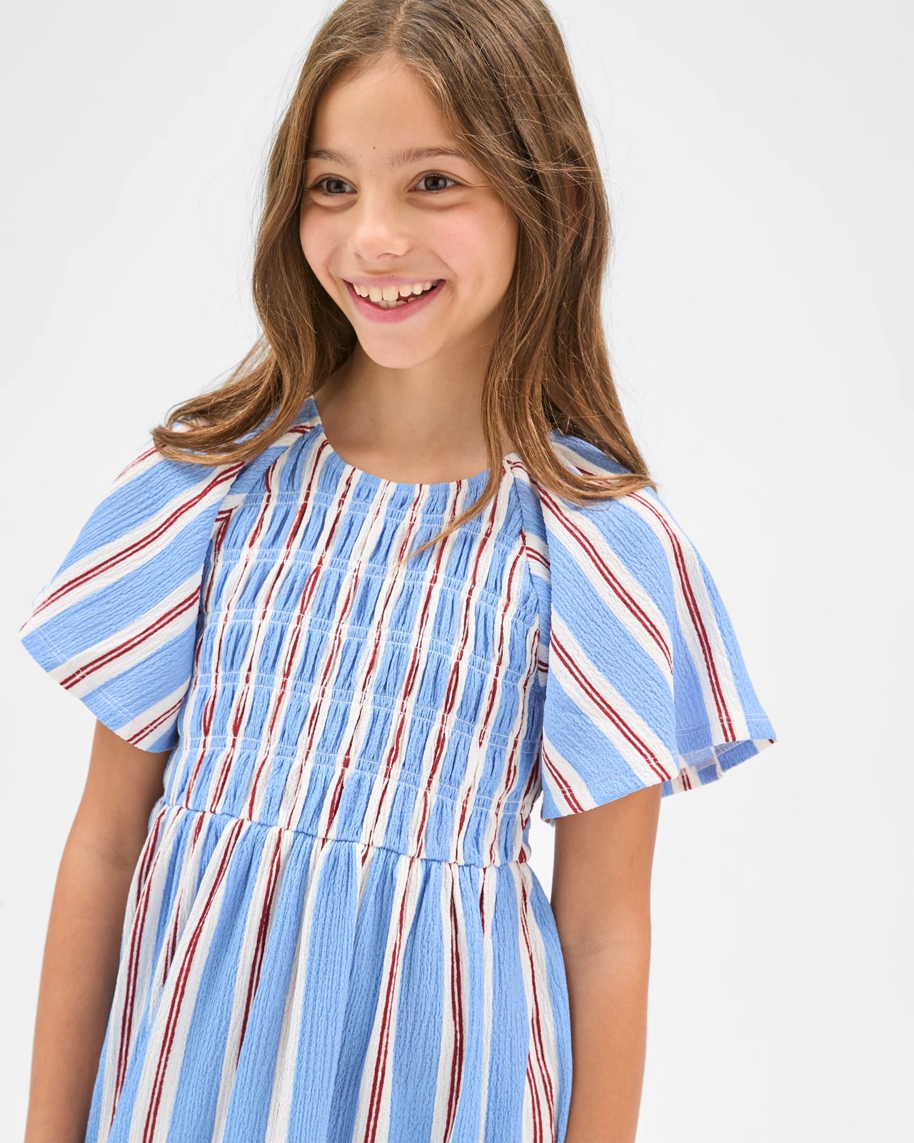 Flutter Sleeve Textured Knit Dress - Stripe Blue 4 of 5