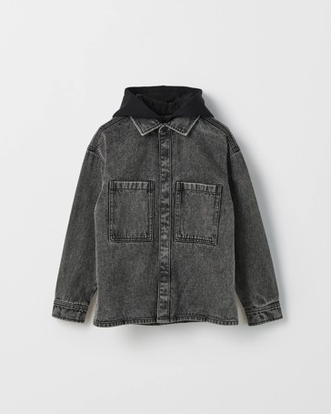 Long Sleeve Hooded Denim Shirt