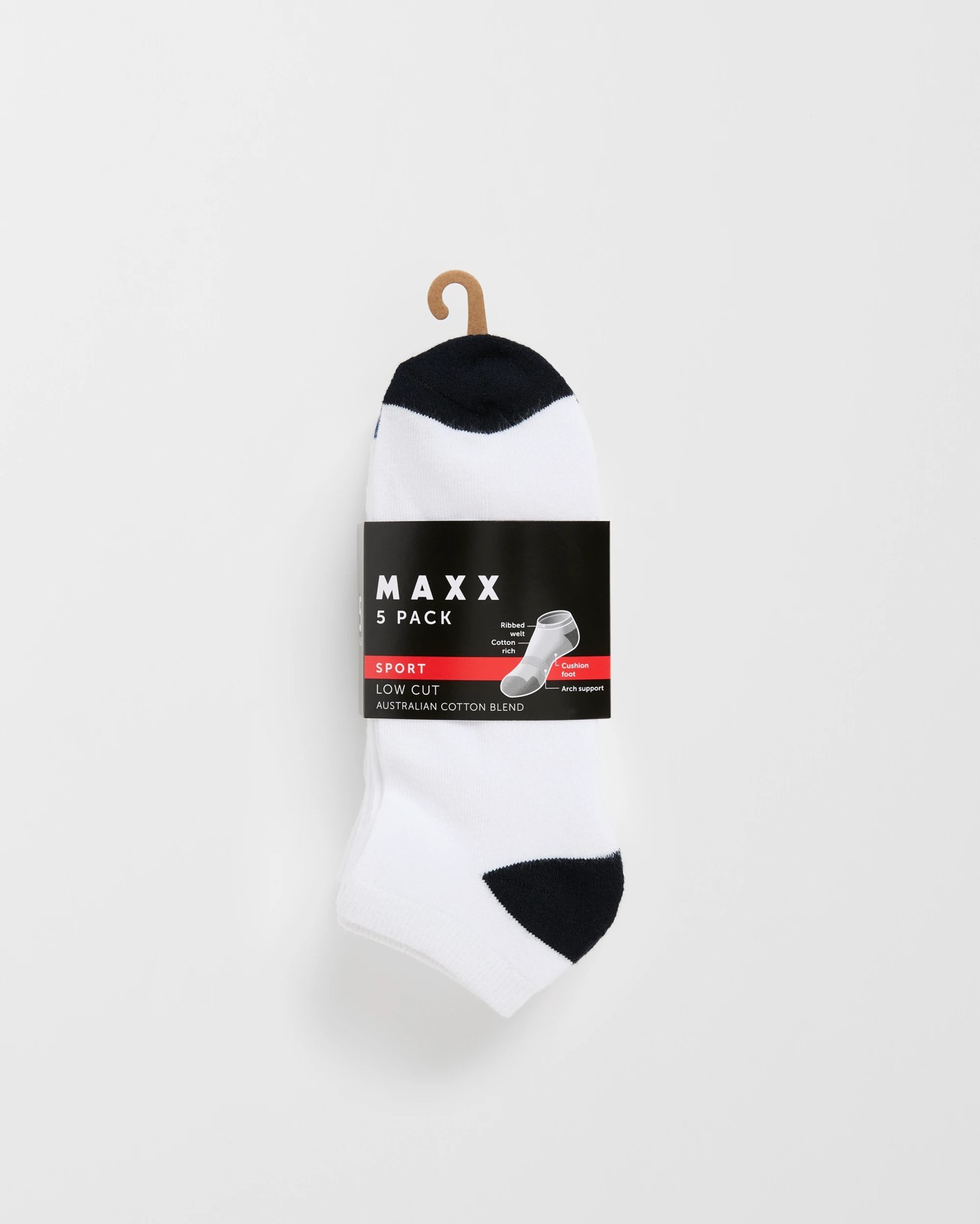 Maxx Australian Cotton Blend 5 Pack Low Cut Sport Socks - White/Colour Blocking 3 of 3
