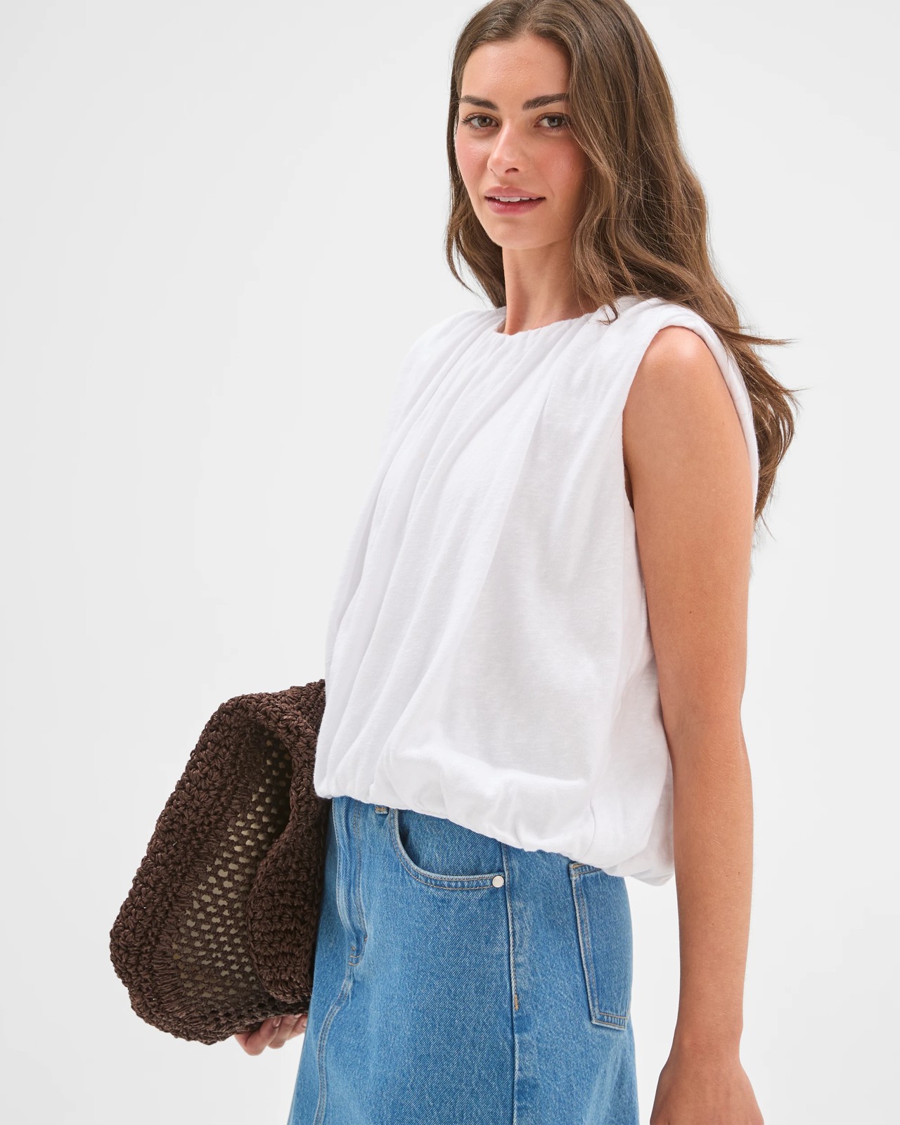 Petites Australian Cotton Blend Sleeveless Bubble Hem Top 4 of 6